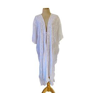 Johnny Was White Lace Embroidered Open Front Kimono